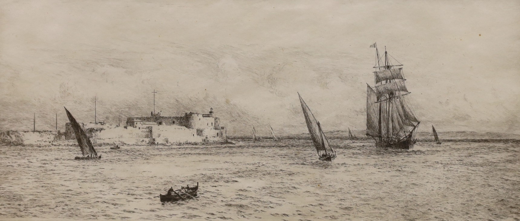 William Lionel Wyllie, etching, “Syracuse, Sicily”, signed, 18 x 38cm